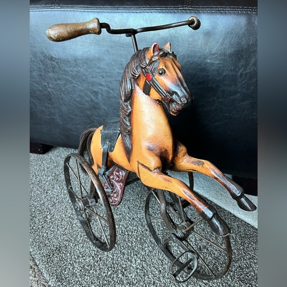 Rare Vintage Victorian 17” x15” Wood & Cast iron Horse Children’s Toy - Picture 3 of 11
